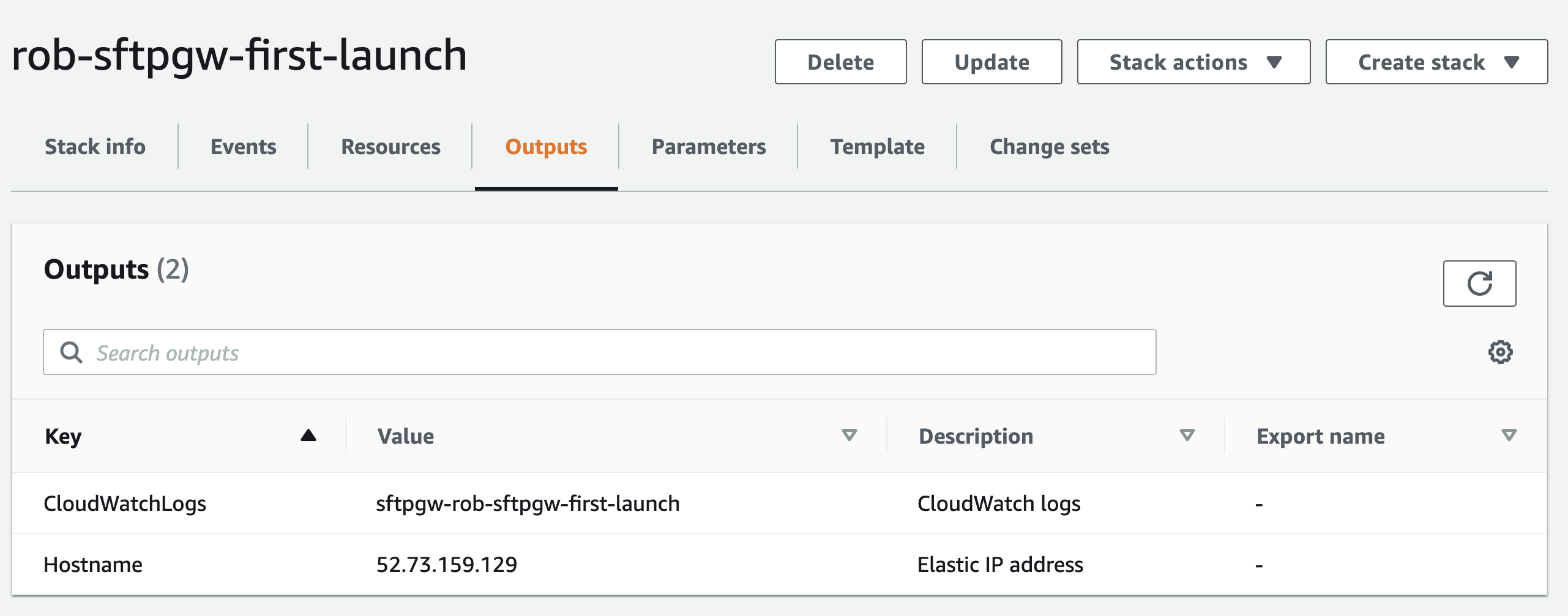 CloudFormation Output Hostname